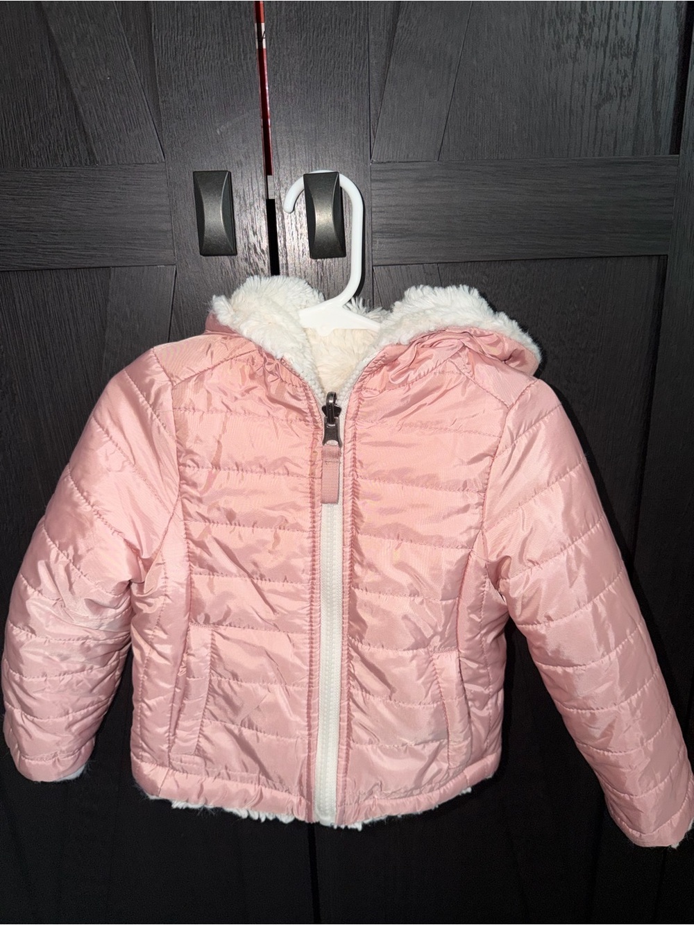 Me Jane Light Pink Quilted Hooded Puffer with Faux Fur